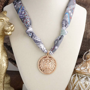 Eagle’s Emblem – Golden Coin Necklace with Gray Scarf Tie