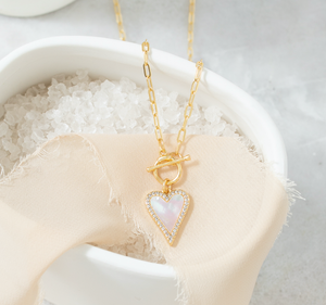 Mother Of Pearl Pave Heart Toggle Necklace
