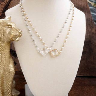 Lucky Light – Clover Pendant Necklace with Pearls and Beaded Chain