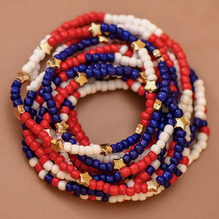 Patriotic Red White Blue Seed Bead Bracelet Set