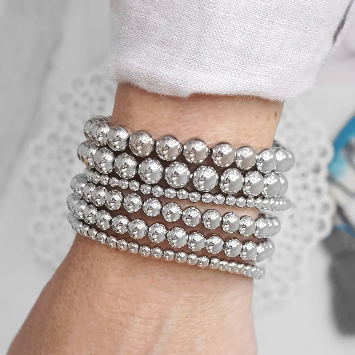 Multi Size Ball Beaded Bracelet Stack Bracelet Set
