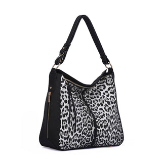 Maya Leopard Print Hobo in White and Black