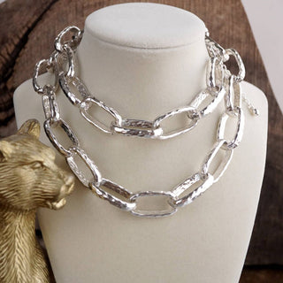 Chunky Statement Necklace – Hammered Long Chain Necklace