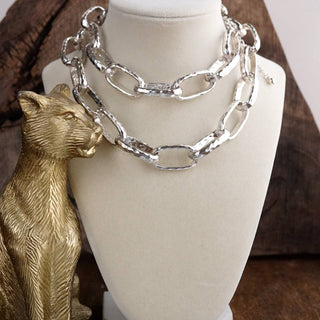 Chunky Statement Necklace – Hammered Long Chain Necklace