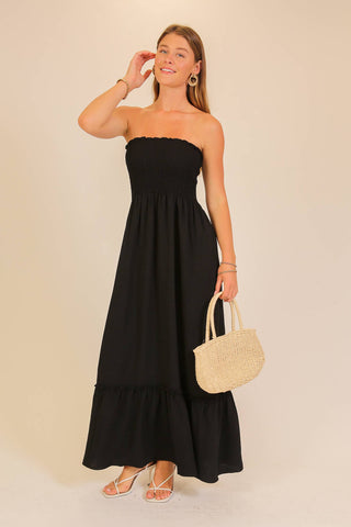 Strapless BoHo Maxi Dress in Black
