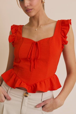The Sunset Ruffle Tie Top in Red
