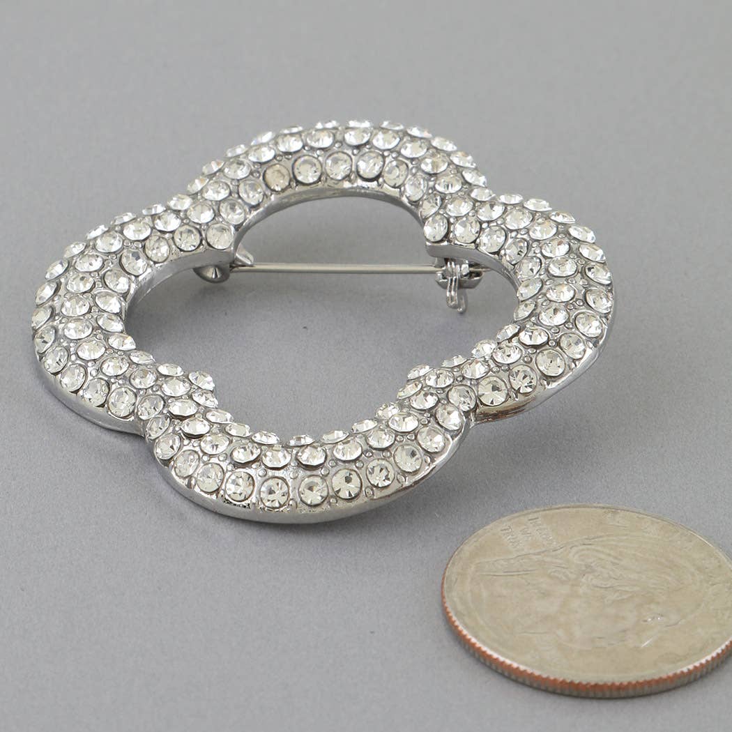 Jeweled Open Clover Brooch