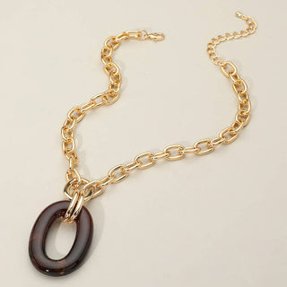 Oval Ring Pendant Chunky Chain Necklace