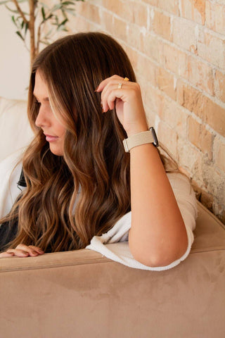 Cream Thick Weaved Adjustable Elastic Watch Band