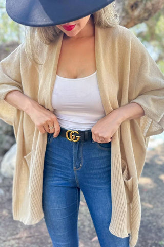 Beige Pocket Detail Knit Cardigan
