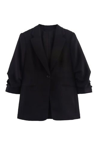 Black Pleated Sleeve Blazer Jacket