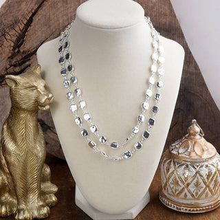 Golden Current – Textured Double Strand Square Link Necklace