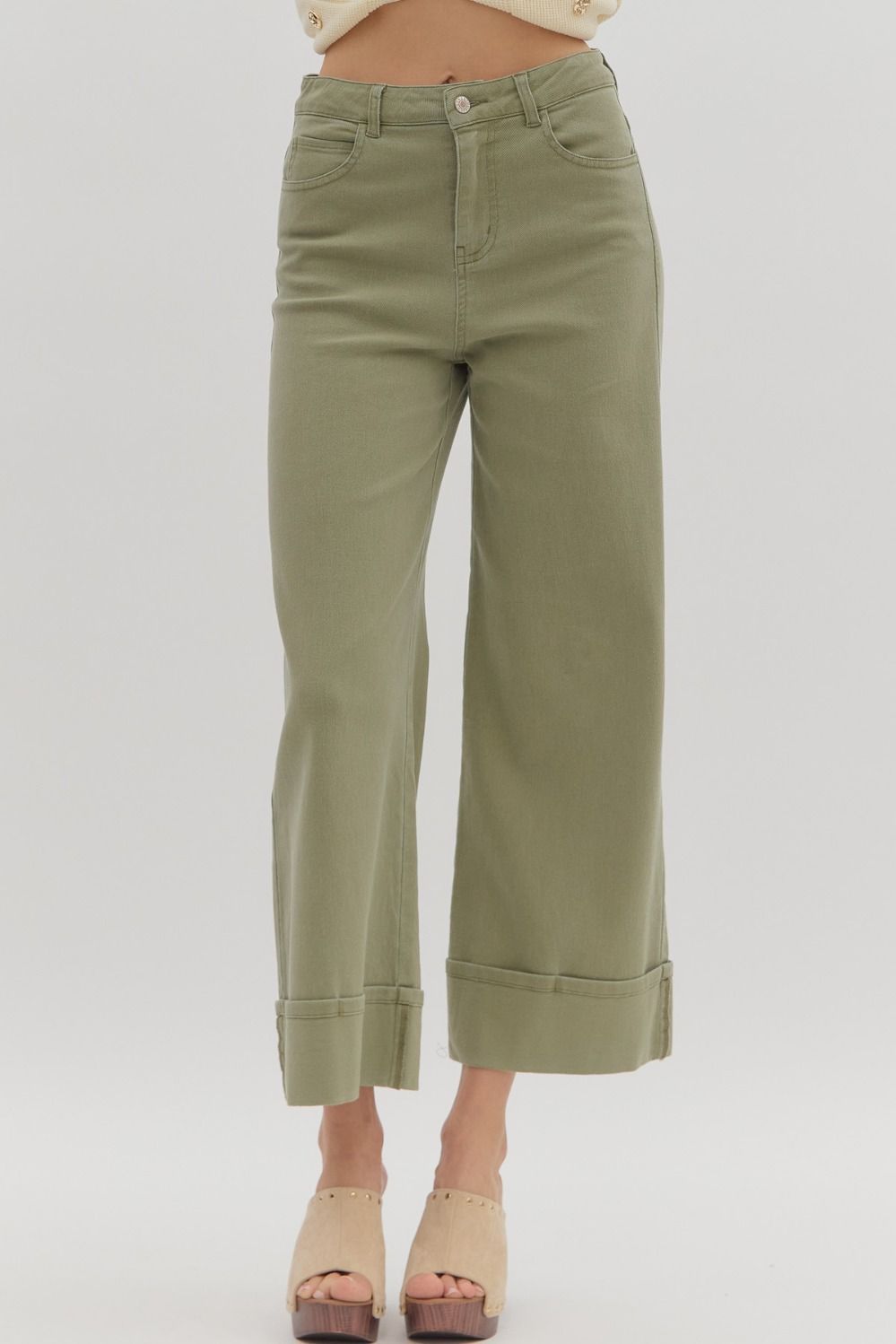 The Cool Cuff Pants – Wide Leg, High Waist, Total Vibe in Olive or Sand