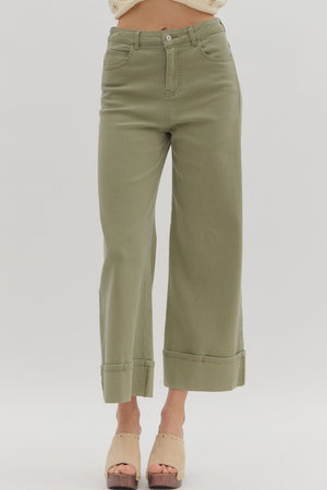 The Cool Cuff Pants – Wide Leg, High Waist, Total Vibe in Olive or Sand