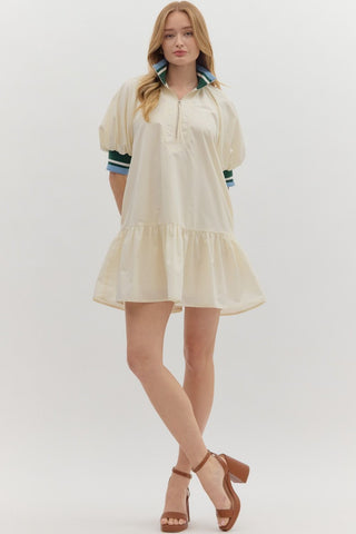 Zippered Collar Dress with Contrast Trim