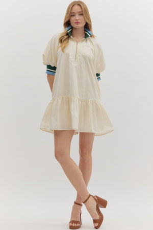 Zippered Collar Dress with Contrast Trim