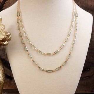 Twice the Sparkle – Double Layer Baguette Crystal Necklace in Gold Tone