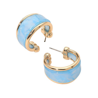 Modern Wide Marbled Resin Hoop Earrings