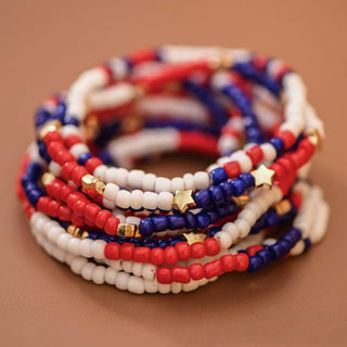 Patriotic Red White Blue Seed Bead Bracelet Set