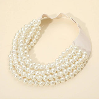Multi Layered Pearl Beaded Collar Magnetic Necklace - White