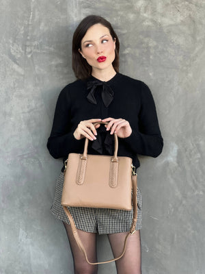 Noreen Satchel Bag with Whipstitch Detail