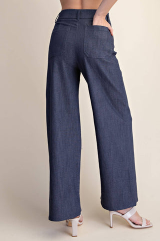 The Stacy Stretchy Wide Leg Jeans in Dark Denim