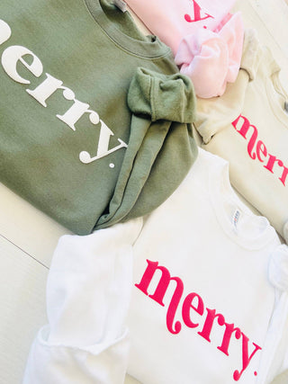 Embossed Retro Merry Christmas Sweatshirt in Pink