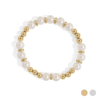 Pearl and gold bead bracelet on a white background