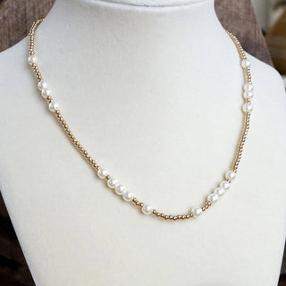 Short Dainty Necklace - Pearls and Ball Beads in Gold Tone