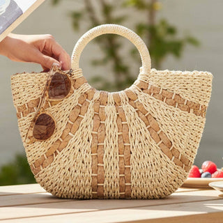 Round Top Handle Woven Tote Bag