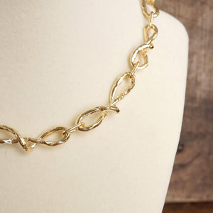Boho Necklace – Raw Twisted Link Chain in Gold Tone