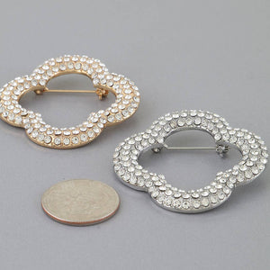Jeweled Open Clover Brooch