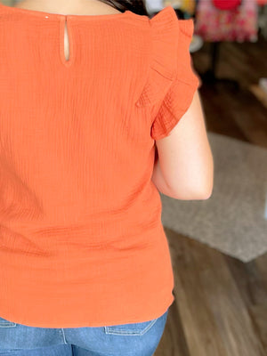 Double Ruffle Sleeved Cotton Gauze Top