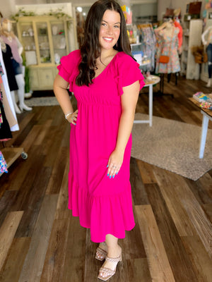 Fuchsia Pink Flutter Sleeve Dress