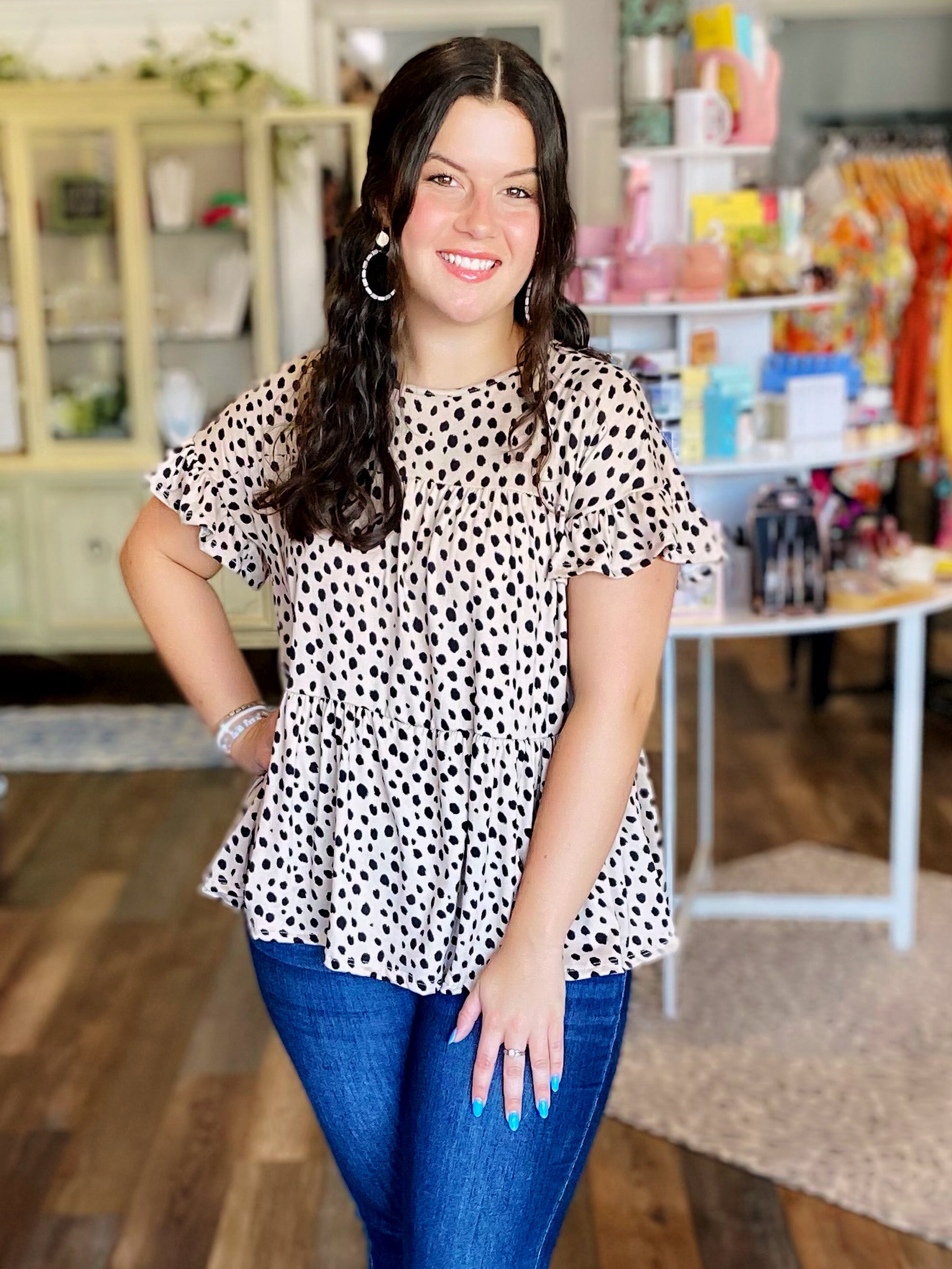 Animal Print Ruffle and Tiered Top in Regular and Curvy