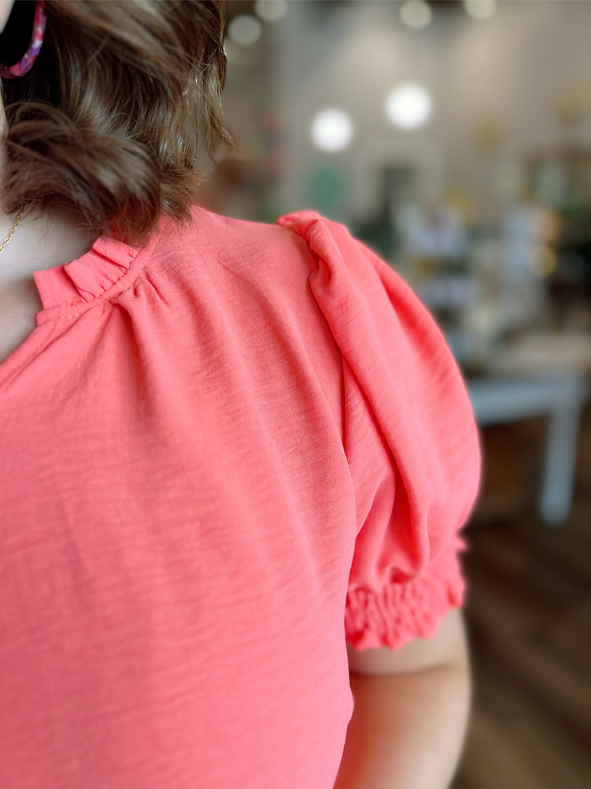 Sweet Coral V-Neck Blouse
