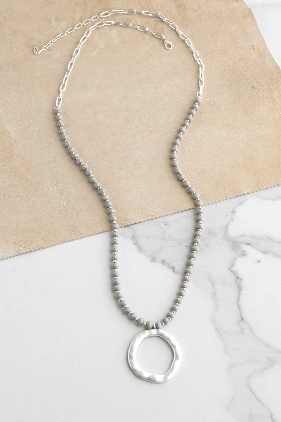 Beaded Necklace with Silver Circle Pendant