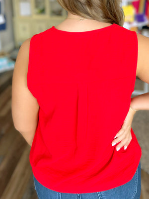 Front Pleat Sleeveless V-Neck Top in Regular and Curvy