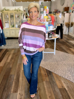 Purple Striped Wide Neck Top