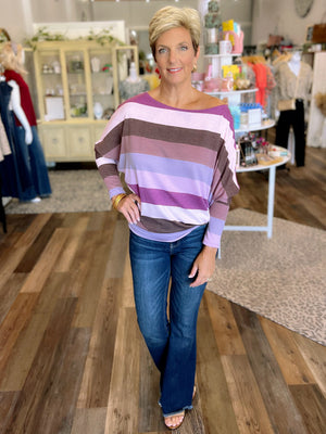 Purple Striped Wide Neck Top