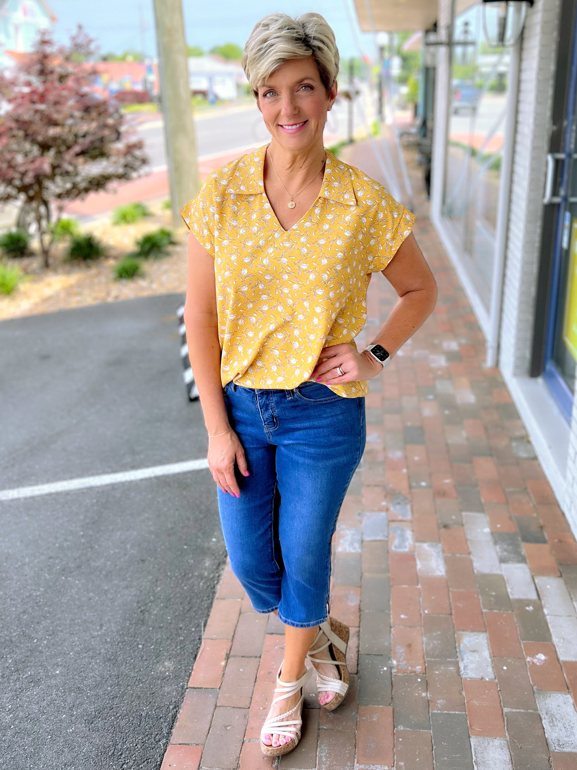 Side Slit Capri Denim Pants