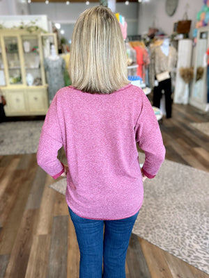 Plum Colored 3/4 Sleeve Button Top with Pocket