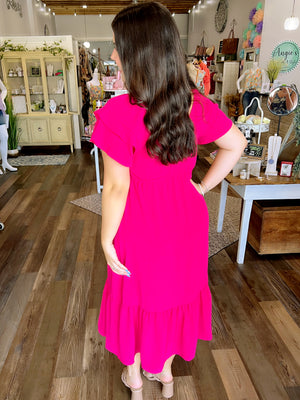 Fuchsia Pink Flutter Sleeve Dress