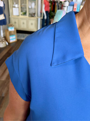 Solid Collared V Neck Top