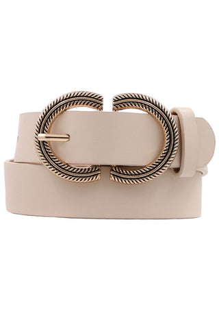 Faux Leather Belt with Textured U Buckle