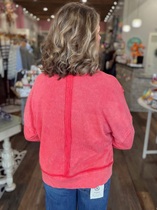 Vintage Washed Raw Edge Pullover in Tomato
