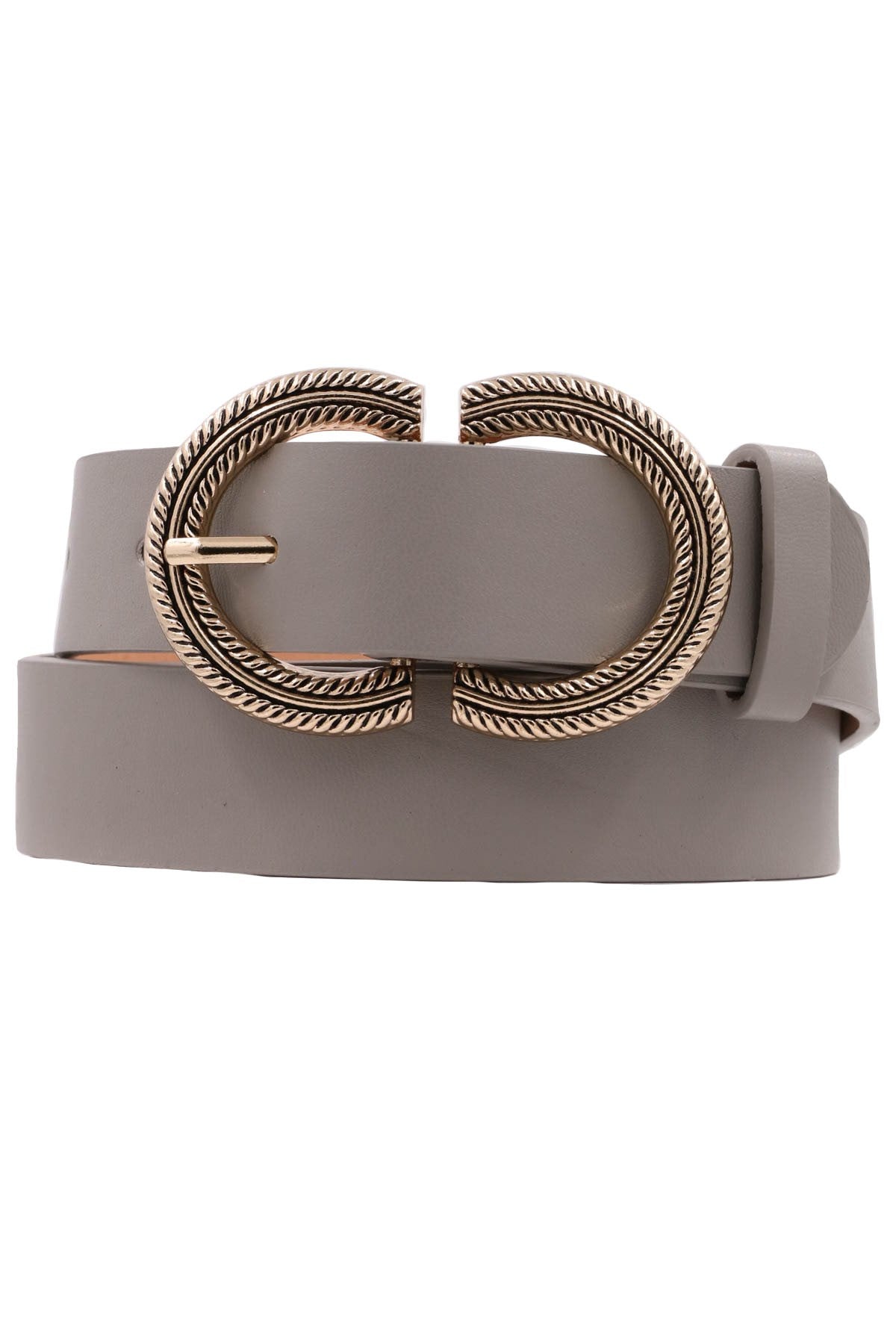 Faux Leather Belt with Textured U Buckle