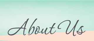 about us heading on a mint and peach background