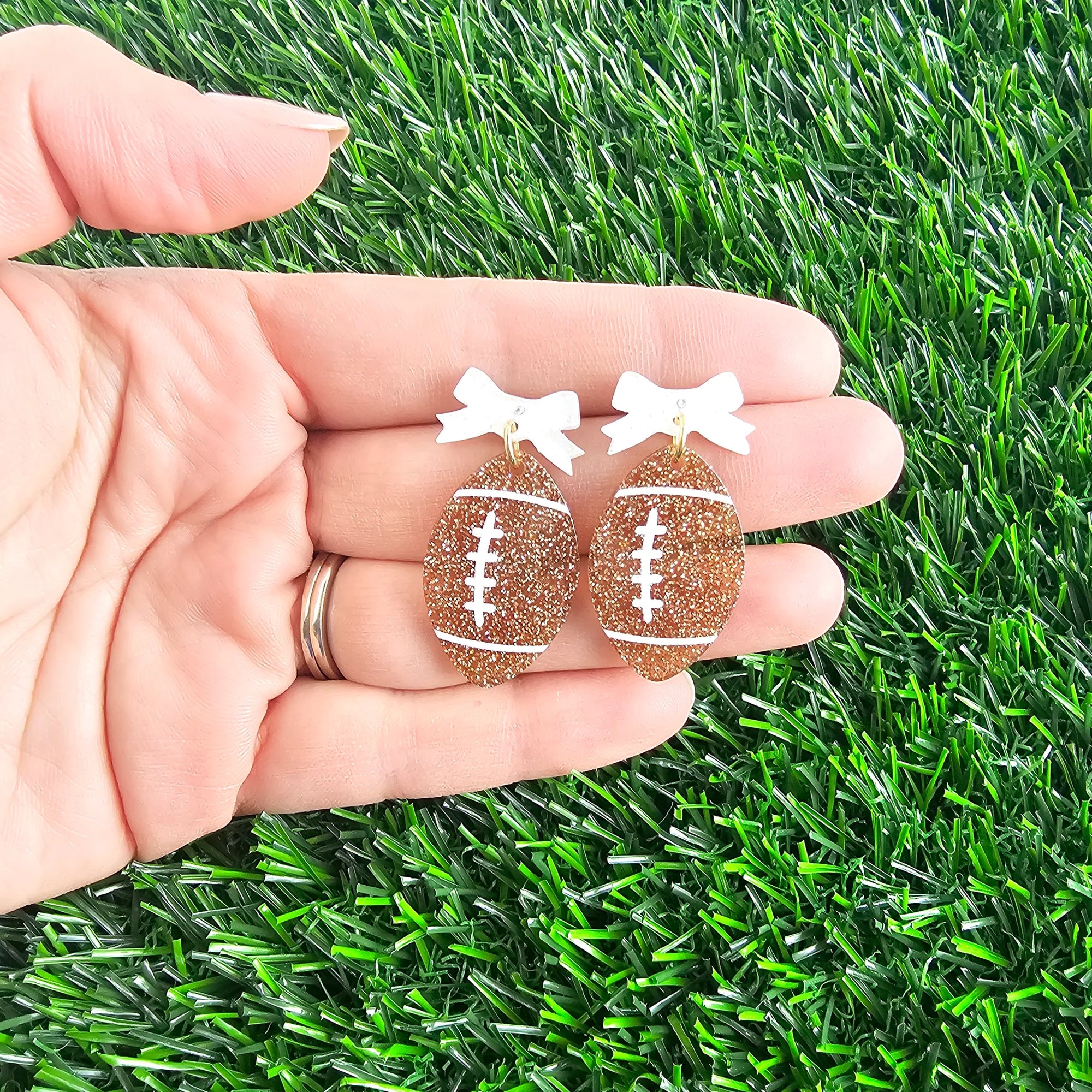 Bow Football Earrings - Game Day Sparkle