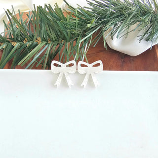 Bow Studs in White Shimmer or Red